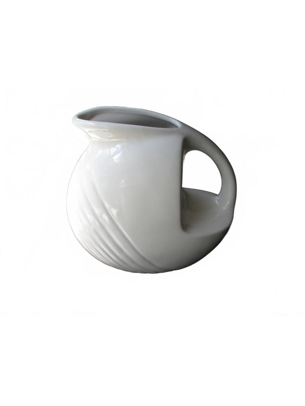 VTG Cantinaware White Ceramic Pitcher 7.5" Ribbed Art Deco Milk Jug Style